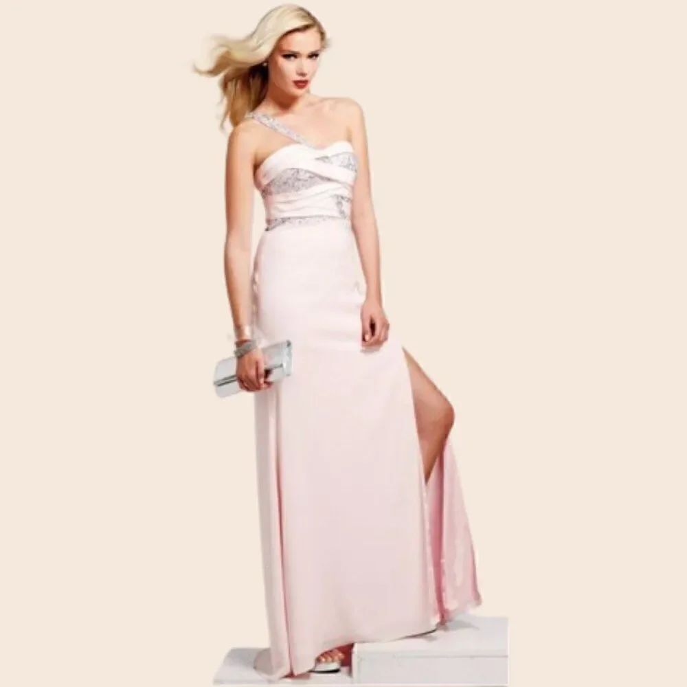 Faviana Couture Light Pink One Shoulder Gown Size 4 - Picture 1 of 16